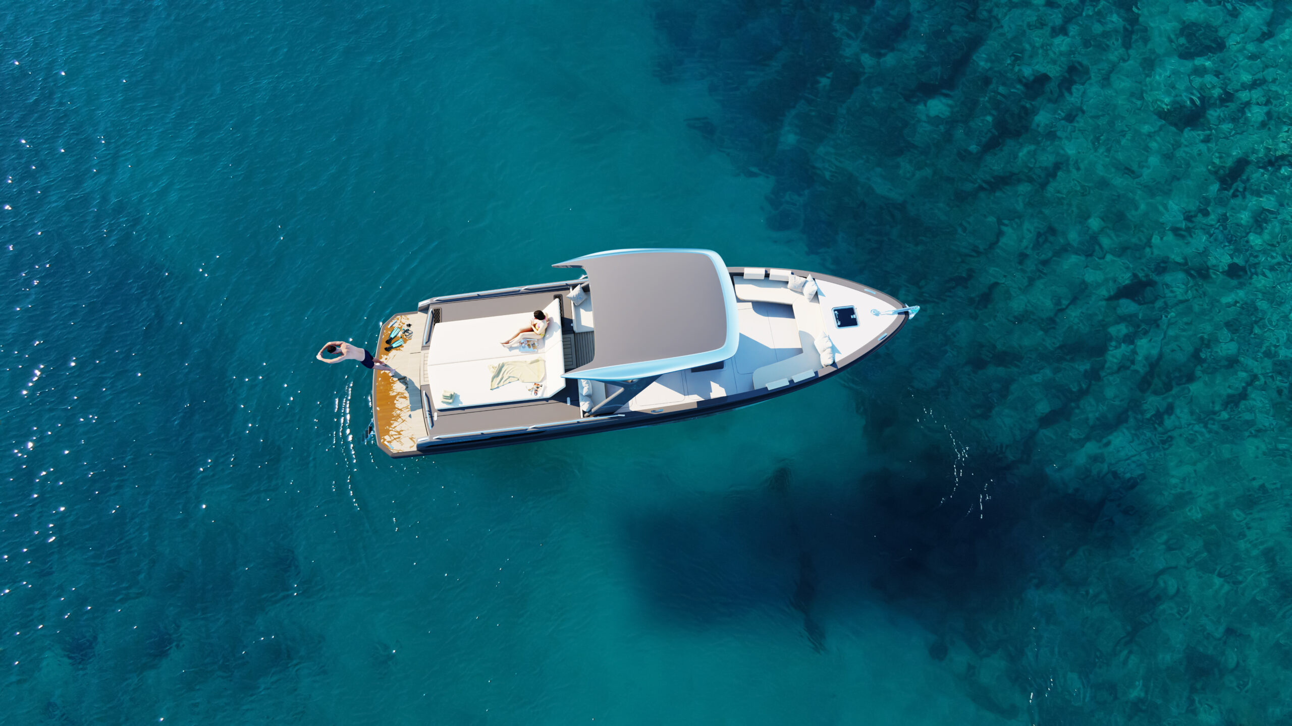breezeYachting.swiss : our new partner for the international development of HYNOVA Le yacht HYNOVA vu du dessus en mer